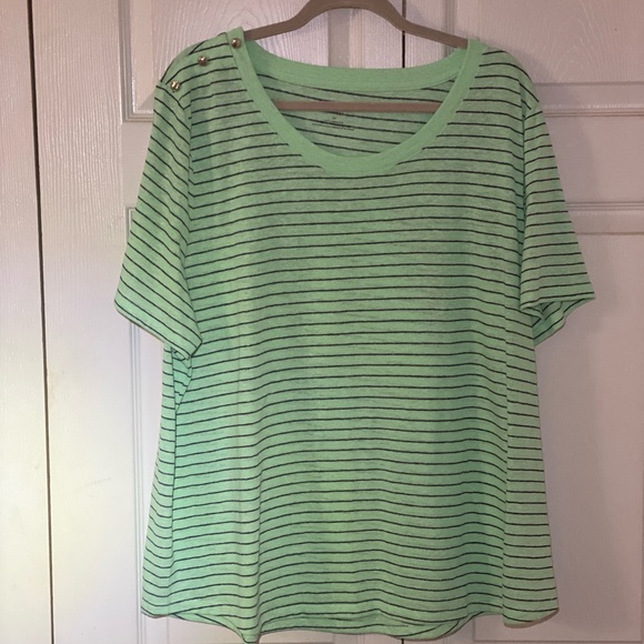 Talbots Green w/navy small stripe. Size 3X - Picture 1 of 4
